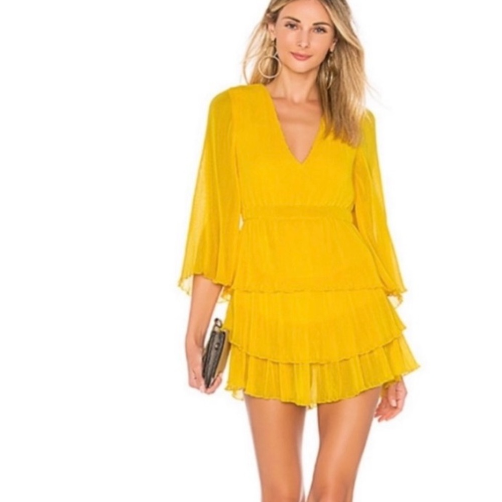 Alice McCall Revolve Dress -Then You Kissed Me Canary Yellow- Mini Tiered Size 8